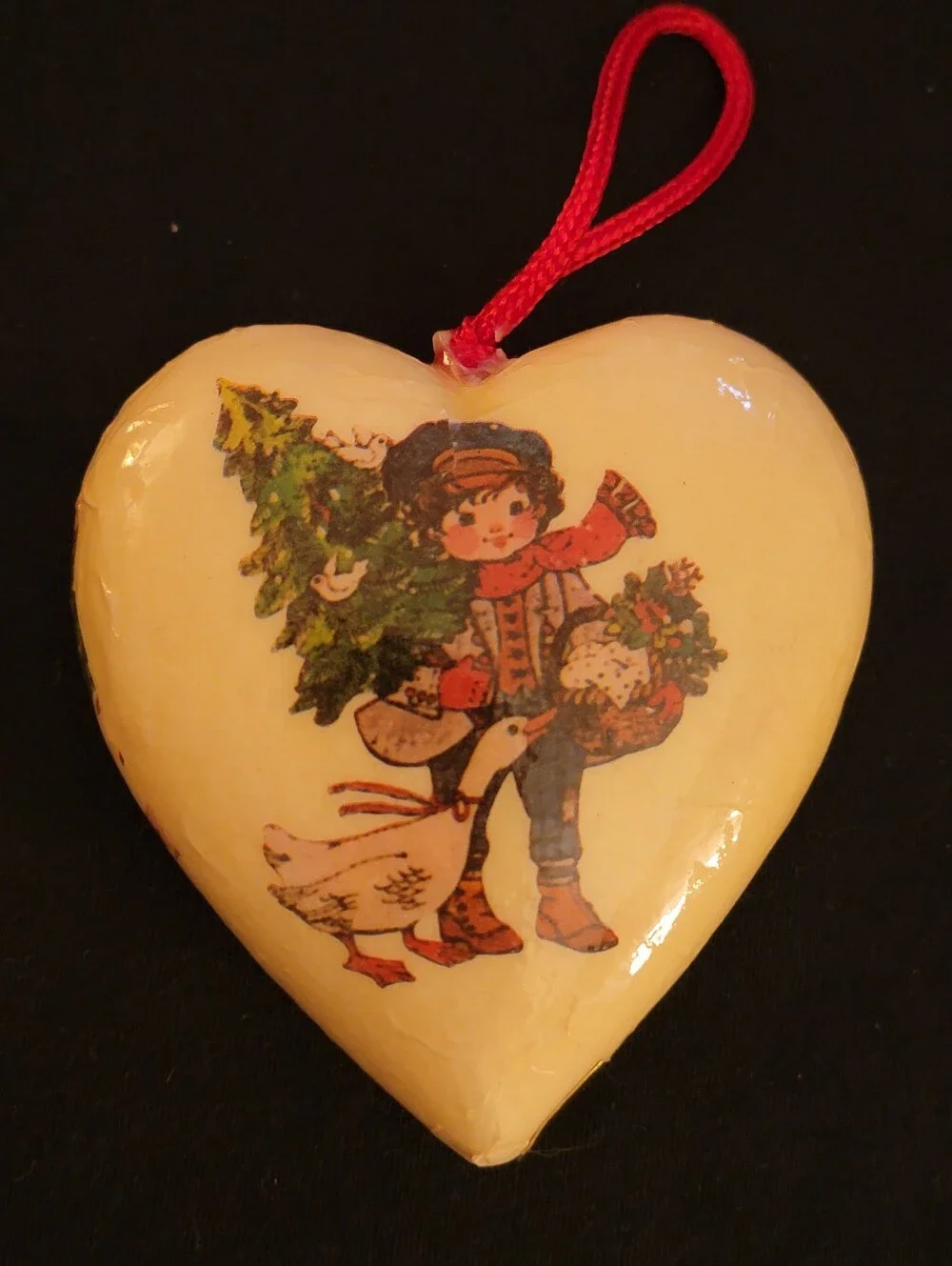 Vintage Heart Paper Mache Decoupage Christmas Ornament-cottagecore Holiday